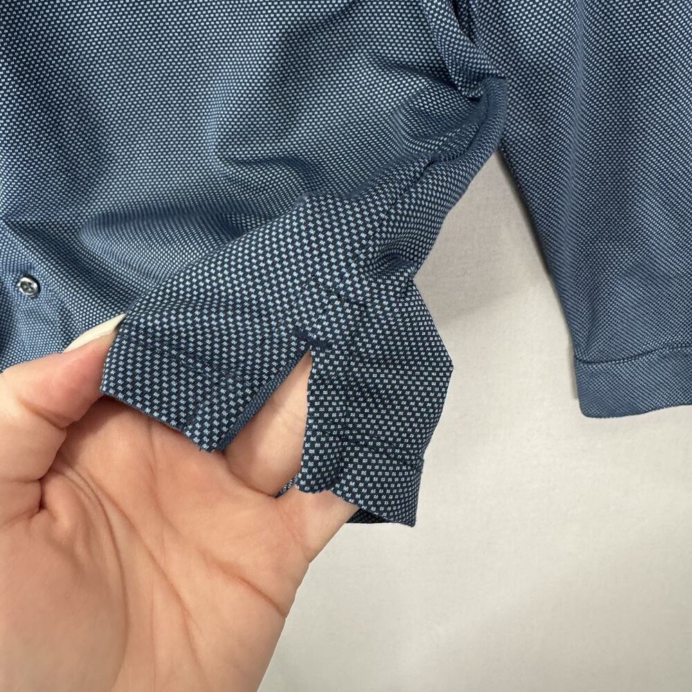 Robert Barakett Braden LS Knit Shirt Mens Large Blue Textured Dots Stretch Prep - Picture 3 of 11